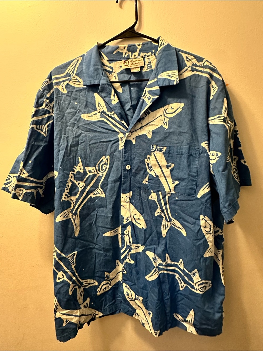 Indigo Fish Print Hawaiian Shirt - Blue 100% cotton  button up